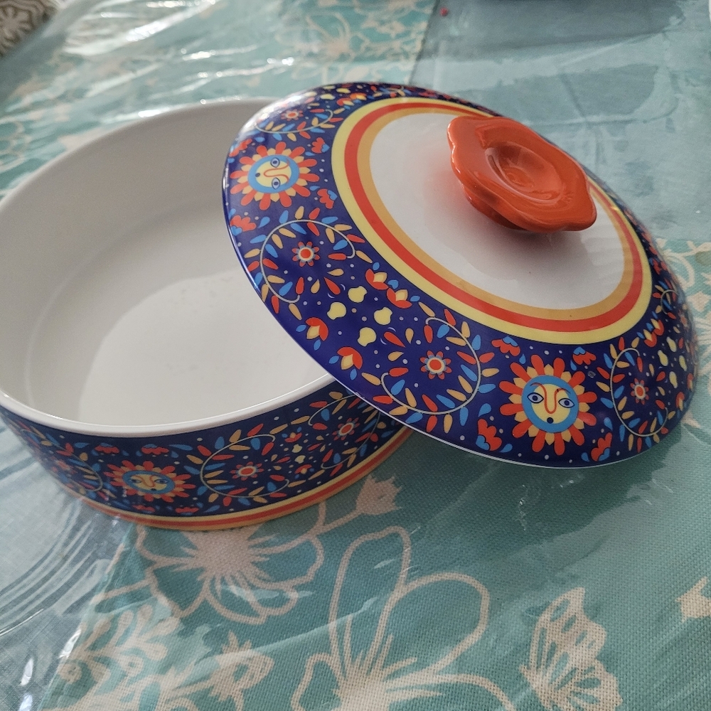 Colorful Floral Ceramic Tortilla Warmer with Lid
